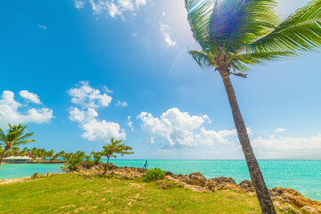 Colorful shore in beautiful Bas du Fort beach in Guadeloupe