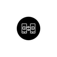 Fototapeta premium Peer to peer mobile money exchange icon in black round style. Vector icon pixel perfect