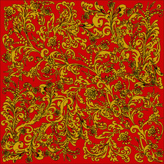 black and gold decoration on red background