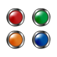 An illustration of switch ON OFF buttons on a white background. Colourful buttons. 
