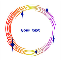 Decorative rounded frame. Circle shape ornate, gradient color, blue stars, text space. White background