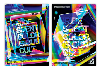 Trendy Abstract Holographic Background Poster Design Layout 