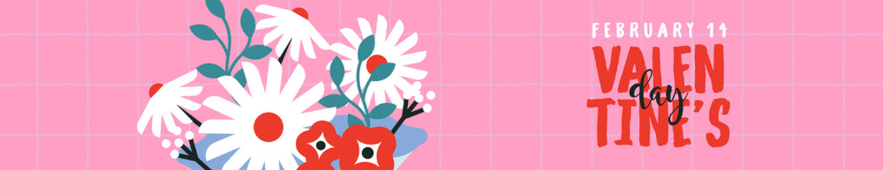 Valentine's Day pink flower bouquet gift banner