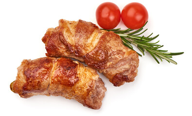 Baked meat rolls, isolated on white background