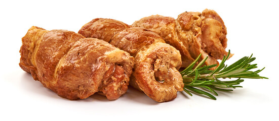 Baked meat rolls, isolated on white background