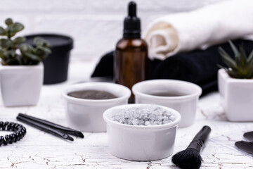 Set of black charcoal detox cosmetics