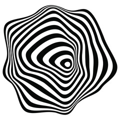 Abstract black distorted stripes in ring form. Vector illustration. Design element for logo, sign, symbol, tattoo, web pages, prints, template, monochrome pattern and abstract background