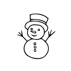 Illustration of a black fun snowman isolated on a white background for Christmas decoration