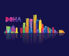 Doha capital of Qatar vector illustration. panorama of the city of Doha capital of Qatar. a bright colorful graphics, geometric pattern