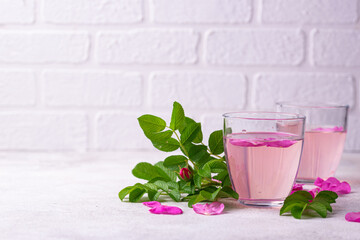 Pink rose water, summer healthy drink