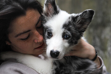 Dog posing with his owner