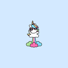 Cute Unicorn With Sunglasses Farting Rainbow Cartoon, Vector Illustration © Totostarkk9456