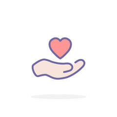 Heart in hand icon in filled outline style.