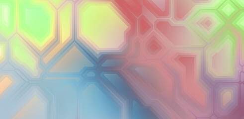 Layers of colorful and vibrant geometrical shapes. Digital illustration of a tech layout. Futuristic design template.