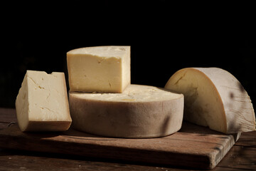 Caerphilly Cheese still life with a black background
