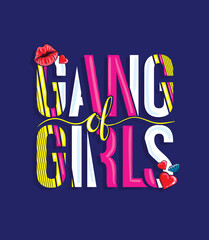 Gang girls vector illustration T-shirt design. gang of girls. stylish patch in the Memphis style. fashion graphic design