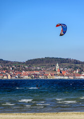 kite surfing on the beach in winter