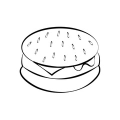 Hamburger icon. Fast food. Linear outline symbol. Black icon
