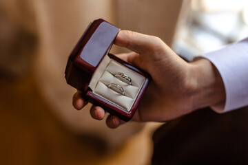 man's hand holding a box with rings