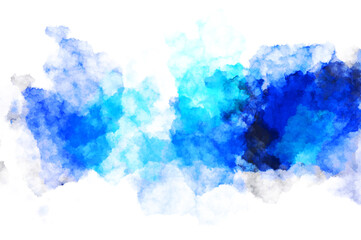 Watercolor painted background with blots and splatters. Brush stroked painting. 2D Illustration.