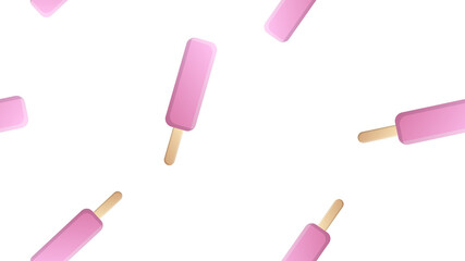 ice cream sweet, milk, popsicle pink on a stick on a white background, illustration, pattern. a delicious dessert for children and adults. wallpaper for cafe and restaurant