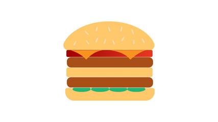 appetizing burger with filling on a white background, . double burger with sesame seeds on top. double meat filling with tomatoes and meat. hearty unhealthy lunch