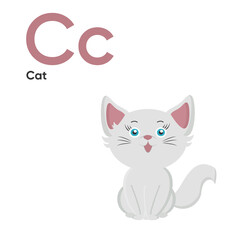 Cc- Cat Cute Animal Alphabet Series A-Z. Vector ABC. Letter C. Cat. Cartoon animals alphabet for kids. Isolated vector icons illustration. Education, baby showerchildren prints, decor, cards, books