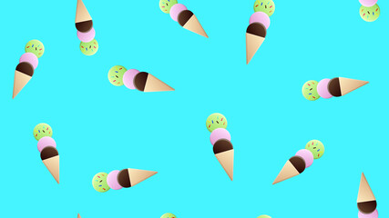 Seamless pattern with fruit yummy ice cream. vintage background with hearts and sweets
