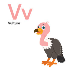 Cute Animal Alphabet Series A-Z. Vector ABC. Letter Vv. Vulture. Cartoon animals alphabet for kids. Isolated vector icons illustration. Education, baby showerchildren prints, decor, cards, books