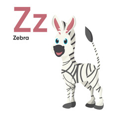 Plakat Cute Animal Alphabet Series A-Z. Vector ABC. Letter Zz. Zebra. Cartoon animals alphabet for kids. Isolated vector icons illustration. Education, baby showerchildren prints, decor, cards, books