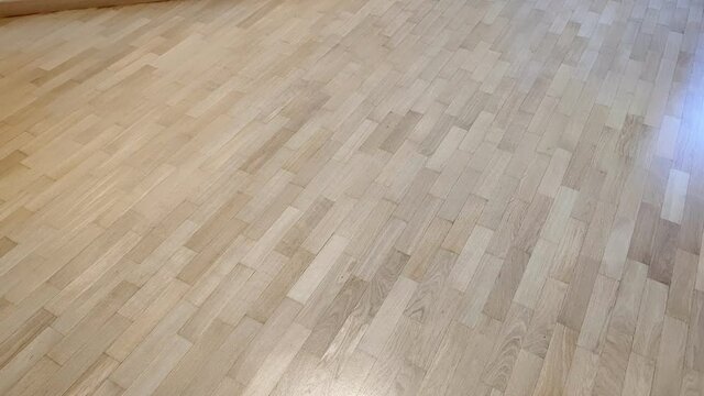 shining raw wood floor texture. Sanded and refinished raw oak wood floor.