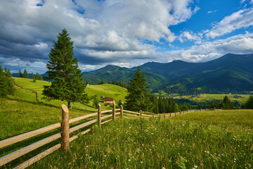 Fototapeta na wymiar wooden fence in mountains