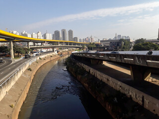 Sao Paulo cityscape, viaduct and river