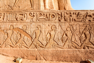 Egyptian relief of defeated and enslaved enemies at Abu Simbel temple