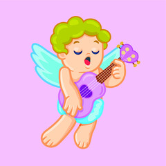 Cupido volando y cantando en san valentín