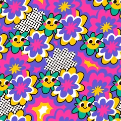 Foto op Aluminium Seamless floral pattern in hippie retro style. Can be used for printing on fabric and paper and other surfaces. Seamless background pattern.  © @nekoshki