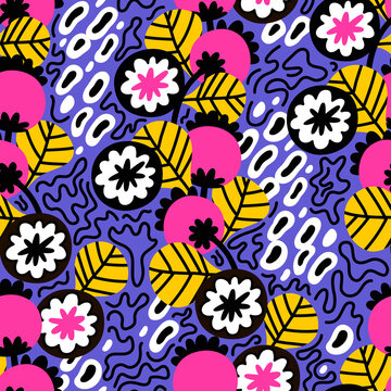Seamless floral pattern in hippie retro style. Can be used for printing on fabric and paper and other surfaces. Seamless background pattern. 