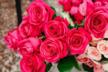 bright roses in a bouquet. Flowers are a traditional beautiful gift