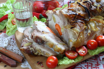 boiled pork with vegetables and vodka