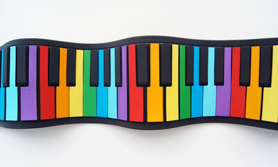 Flexible multicolored piano for kids. Isolated on a white background