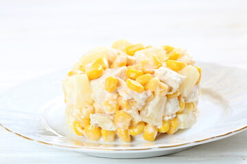 Salad with chicken, pineapple and corn