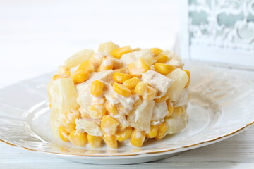 Salad with chicken, pineapple and corn
