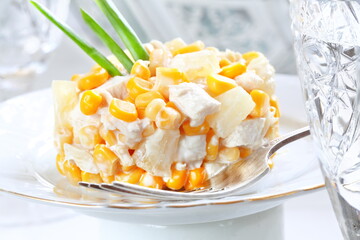 Salad with chicken, pineapple and corn