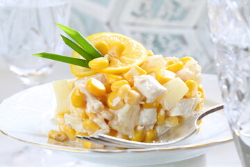 Salad with chicken, pineapple and corn