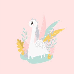 Lovely Hand Drawn Dinosaur Vector Illustration.