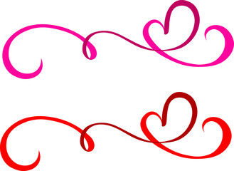 Red and pink ribbon in the shape of a heart. Valentine's day. Vector