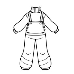 Naklejka premium Warm sweater and winter or autumn warm jumpsuit for girl outline for coloring on a white background