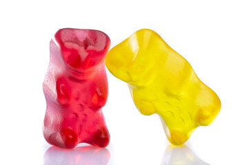 Sweet gummy bears on white background
