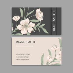 Vintage business and visiting card with floral pattern. Vector illustration