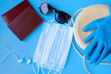 Travel items and accessories. Rest after the Covid-19 pandemic.